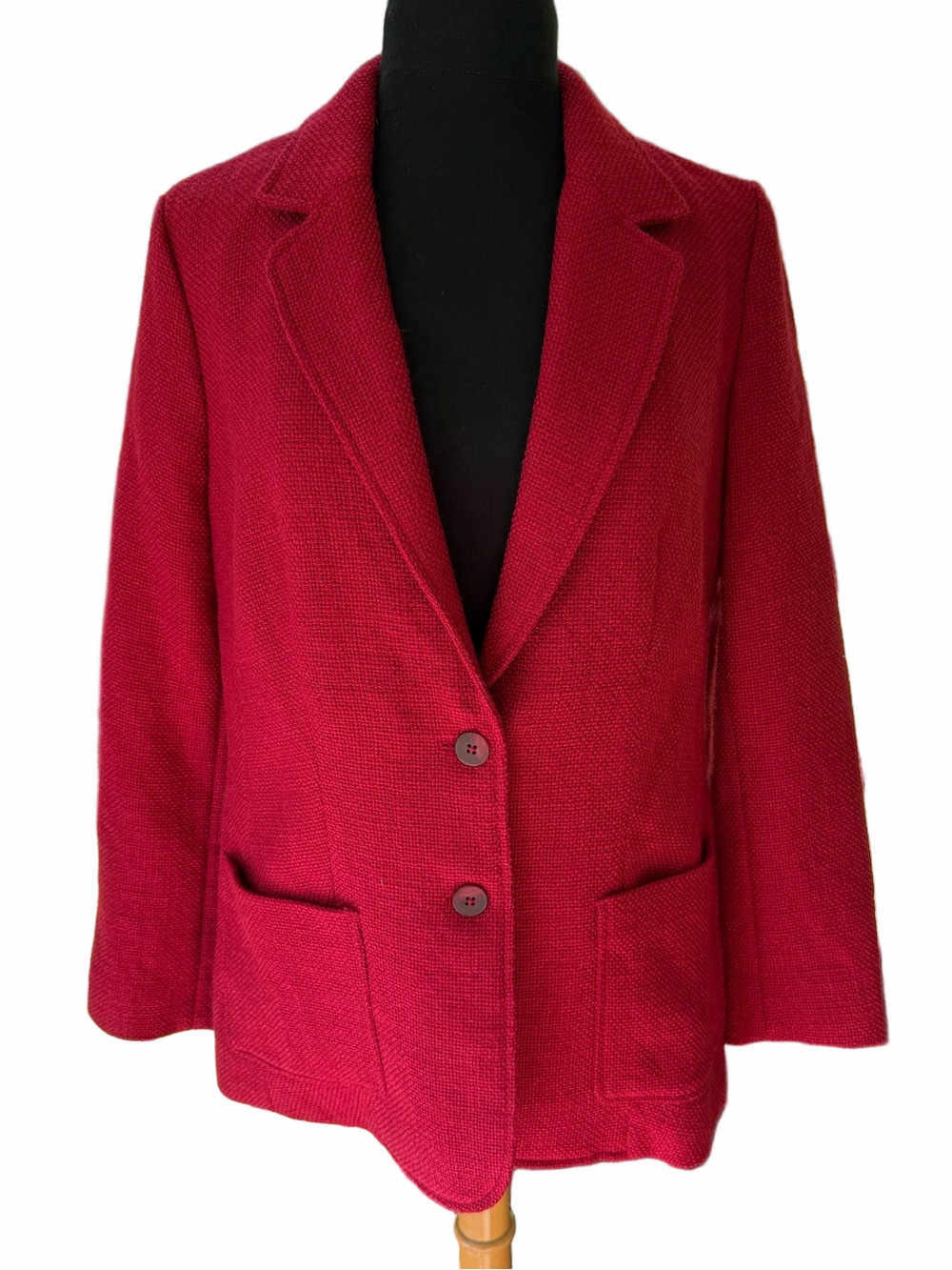 J. Jill Red Textured Wool Blend Two-Button Patch Pocket Blazer Jacket Size Med